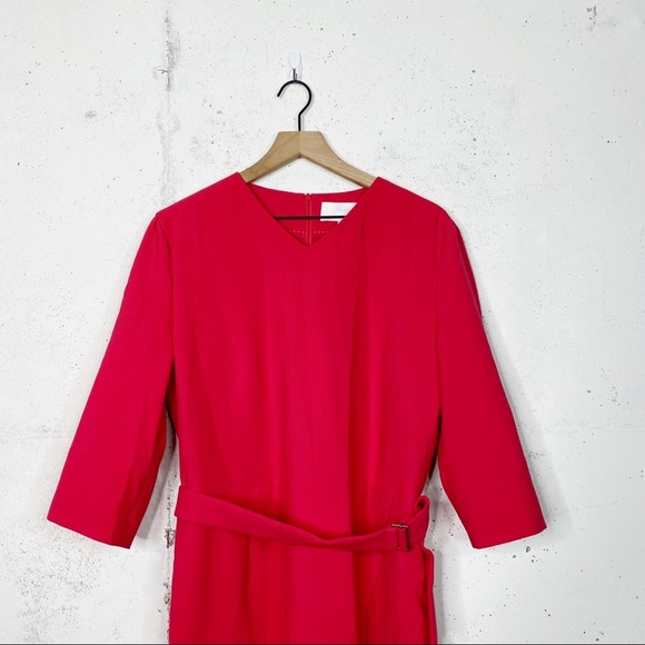 Boss Hugo Boss Belted Sheath Red Career 3/4 Sleeve Dress Size 14 - Picture 2 of 8